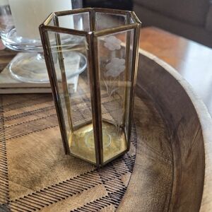 Vintage Mini Brass & Etched Glass Candle Lantern